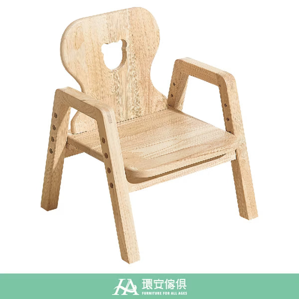 Wooden children's chair with heart-shaped backrest on a white background